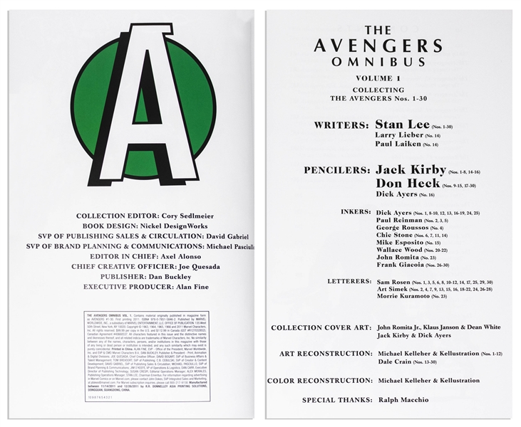 Avengers Creator Stan Lee Signed ''The Avengers Omnibus'' Coffee Table Book -- Also Signed by 8 Members of Superhero Squad Including Chris Hemsworth & Chris Evans